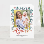 Foto van moderne Festive Rejoice Script Pine Berri Feestdagen Kaart (Voorkant)