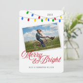 Foto van moderne Merry & Bright kerstverlichting Feestdagenkaart (Staand voorkant)