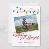 Foto van moderne Merry & Bright kerstverlichting Feestdagenkaart (Voorkant)
