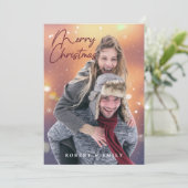 Foto van moderne prettige kerstverlichting feestdagenkaart (Staand voorkant)