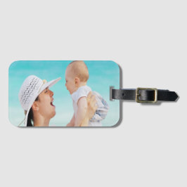 Foto van moeder en baby bagagelabel