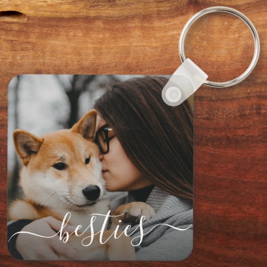 Foto van Moeder en Hond Beste Vrienden Sleutelhanger (Achterkant)