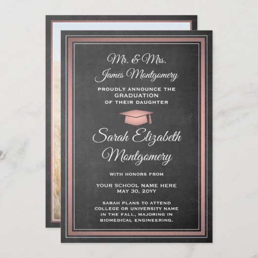 Foto van moederbord en roze Afstuderen Aankondiging (Voorkant / Achterkant)