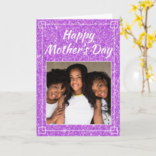 Foto van moederdag Girly Glitter Custom Kaart (Gele Bloem)