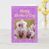 Foto van moederdag Girly Paars Glitter Flowers Kaart (Gele Bloem)