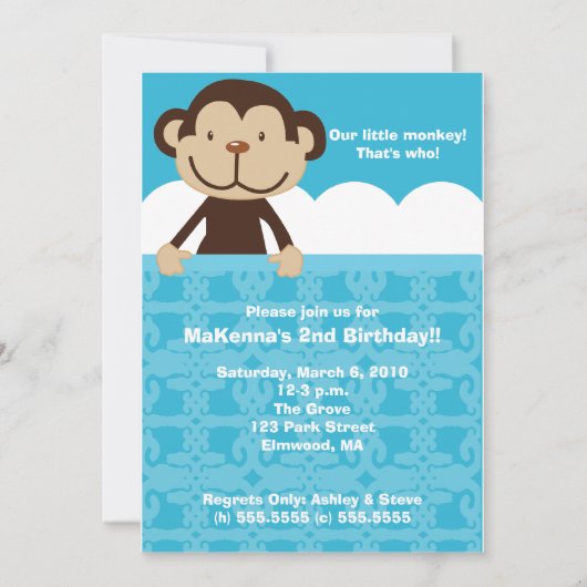 Foto van Monkey Birthday Invitation Double Sided Kaart (Achterkant)