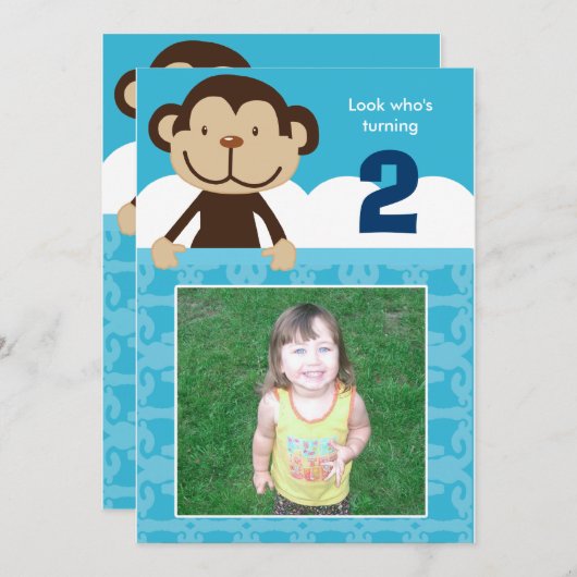 Foto van Monkey Birthday Invitation Double Sided Kaart (Voorkant / Achterkant)