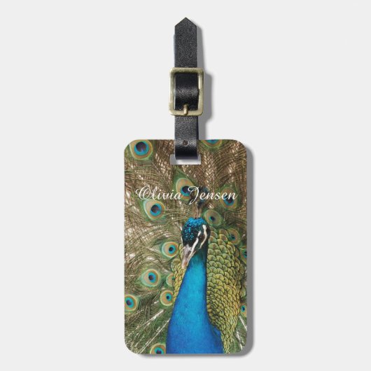 Foto van Mooie Pauw met Uitgespreide Veren Bagagelabel (Voorkant verticaal)