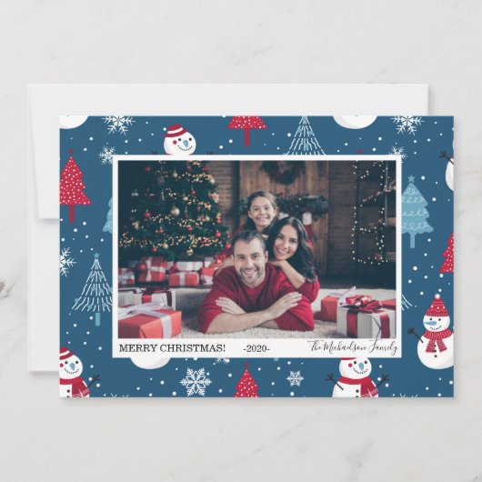 Foto van Mooie Sneeuwmannen en Kerstbomen Feestdagenkaart (Voorkant)