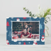 Foto van Mooie Sneeuwmannen en Kerstbomen Feestdagenkaart (Staand voorkant)