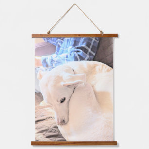 Foto van mooie witte hond met papa Vaderdag Hangend Wandkleed