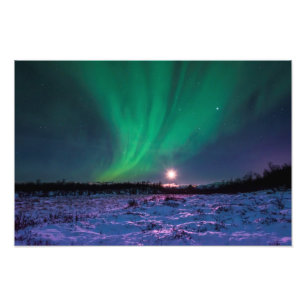 Foto van Moonrise en Northern Lights Afdruk