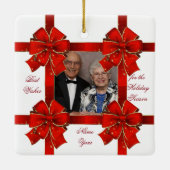 Foto van mousserende rode bow Season Foto Keramisch Ornament (Achterkant)