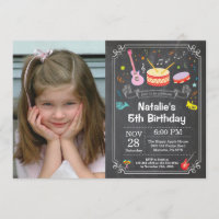 Foto van Music Birthday Party Invitation Chalkboar