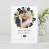 Foto van Navy and Gold Floral Wedding Save The Date (Staand voorkant)