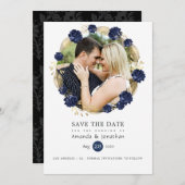 Foto van Navy and Gold Floral Wedding Save The Date (Voorkant / Achterkant)