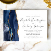 Foto van Navy Blue Gold Agate Wedding Kaart
