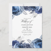 Foto van Navy en Silver Foil Floral Wedding Kaart (Voorkant)
