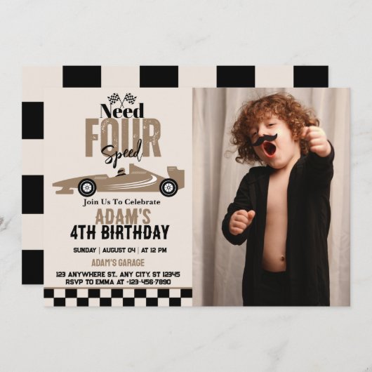 Foto van Need Four Speed raceautoboy 4e verjaardag Kaart (Voorkant / Achterkant)