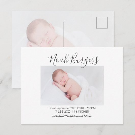 Foto van New Baby Simple Birth Announding Briefkaart (Voorkant / Achterkant)