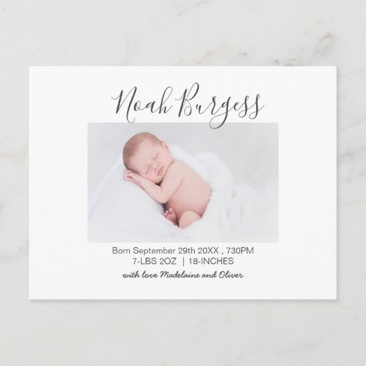 Foto van New Baby Simple Birth Announding Briefkaart (Voorkant)