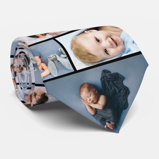 Foto van Newborn Vaderdag Gift Family Collage Stropdas (Opgerold)