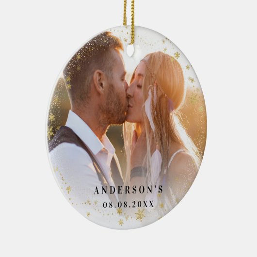 Foto van nieuwigheden goudsneeuwkerst keramisch ornament (Rechts)