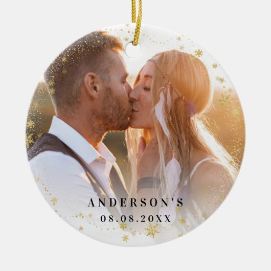 Foto van nieuwigheden goudsneeuwkerst keramisch ornament (Voorkant)