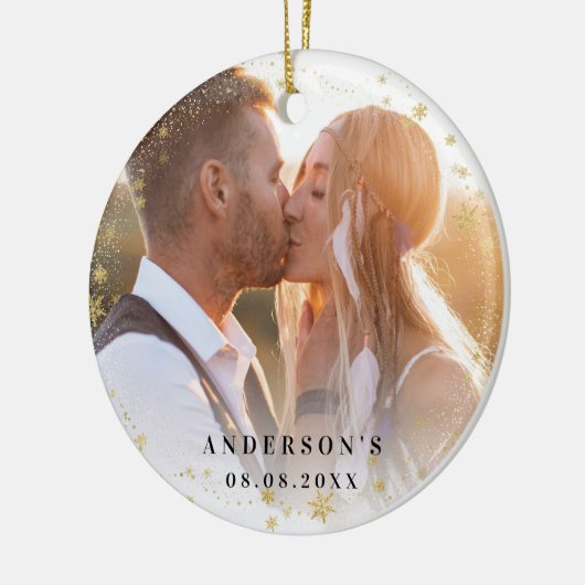 Foto van nieuwigheden goudsneeuwkerst keramisch ornament (Links)