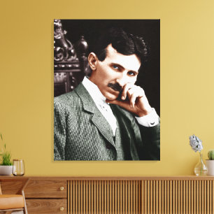 Foto van Nikola Tesla op 40-jarige leeftijd Canvas Afdruk