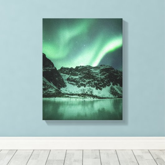 Foto van Northern Lights Canvas Afdruk (Insitu (Houten vloer))