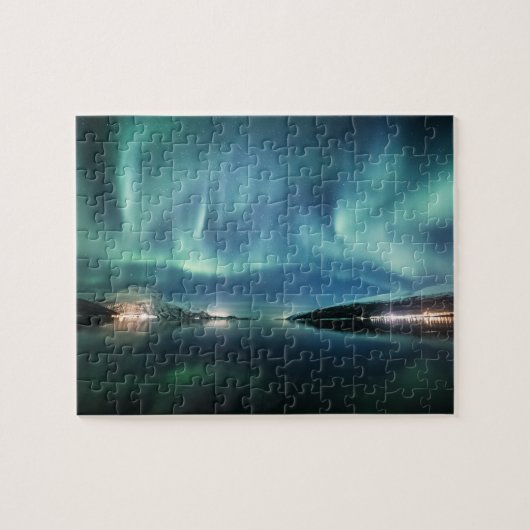 Foto van Northern Lights Fjord Legpuzzel (Horizontaal)