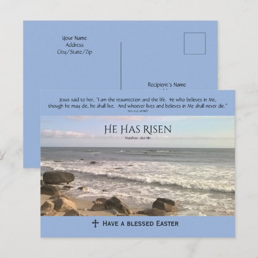 Foto van oceaan met opstanding geschriften Pasen Feestdagenkaart (Voorkant / Achterkant)