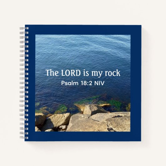 Foto van Ocean God is My Rock Bible Verse Blue Notitieboek (Voorkant)