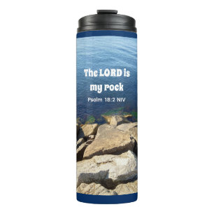 Foto van Ocean God is My Rock Bible Verse Blue Thermosbeker