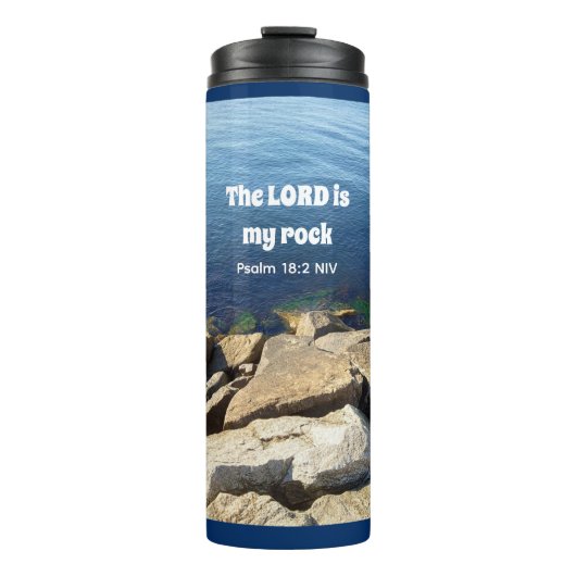Foto van Ocean God is My Rock Bible Verse Blue Thermosbeker (Voorkant)