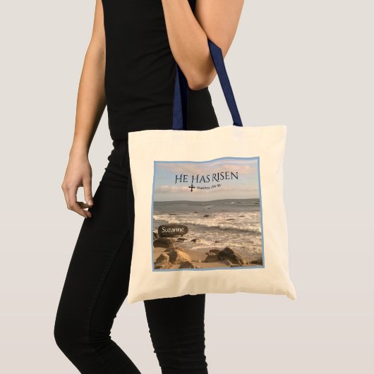 Foto van Ocean met reurrection-scriptie Pasen Tote Bag (Voorkant (product))