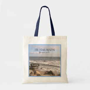 Foto van Ocean met reurrection-scriptie Pasen Tote Bag