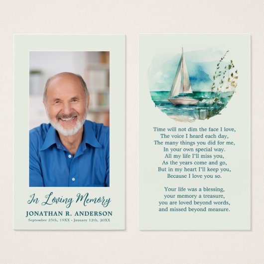 Foto van Ocean Sail Boat Funeral Prayer Kaart (Voorkant /achterkant)