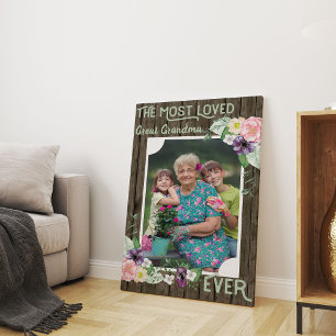 Foto van Oma - Rustiek Hout en Bloemen Canvas Afdruk