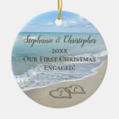 Foto van On Back First Christmas Engaged Beach Hea Keramisch Ornament (Voorkant)