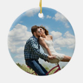 Foto van On Back First Christmas Engaged Beach Hea Keramisch Ornament (Achterkant)