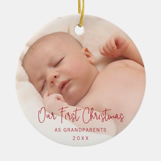 Foto van ons eerste kerstfeest als grootouders keramisch ornament (Voorkant)