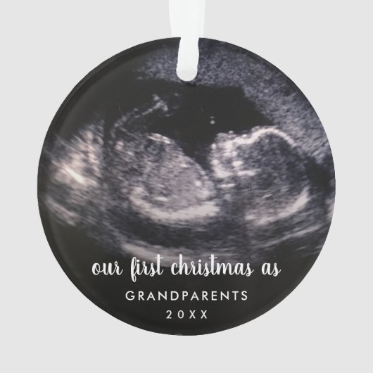 Foto van ons eerste kerstfeest als grootouders ornament (achterkant)