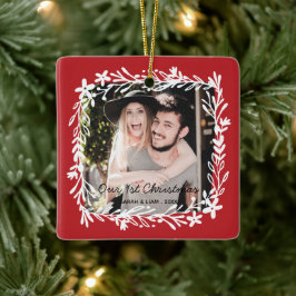 Foto van ons eerste kerstfeest in een landhuis keramisch ornament