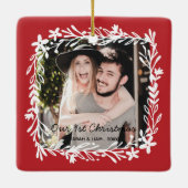 Foto van ons eerste kerstfeest in een landhuis keramisch ornament (Achterkant)