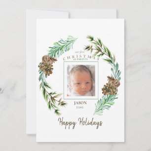Foto van onze eerste kerst als ouders feestdagenkaart