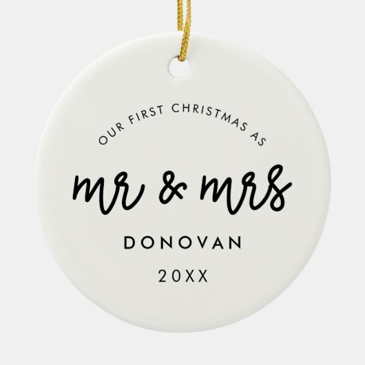 Foto van onze eerste kerstbruiloft keramisch ornament (Voorkant)