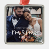 Foto van onze eerste kerstbruiloft metalen ornament (Voorkant)