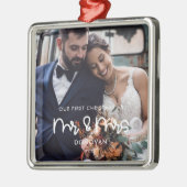 Foto van onze eerste kerstbruiloft metalen ornament (Links)